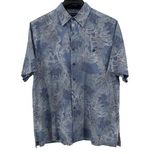 Weekender Luau Edition Mens XL Blue Tropical Hawaiian Shirt Silk Blend Camp